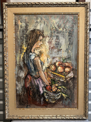 🔥Fine Vtg Old Paris French Impressionist Woman Fruit Market Oil