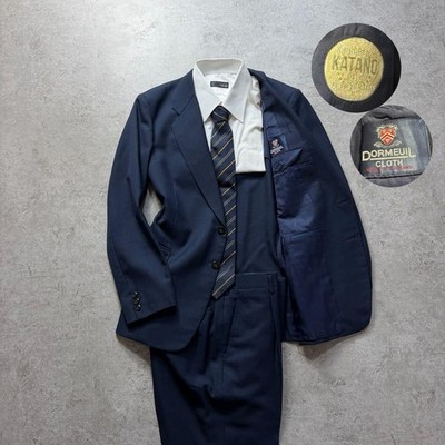 Vintage DORMEUIL Navy Wool 2 Piece Suit Mens Classic Size L Japan