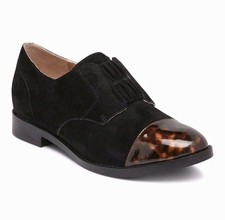 Vionic Jayla Tortoise Shoes Black Suede Cap Toe Slip On Oxford Women's Sz 9