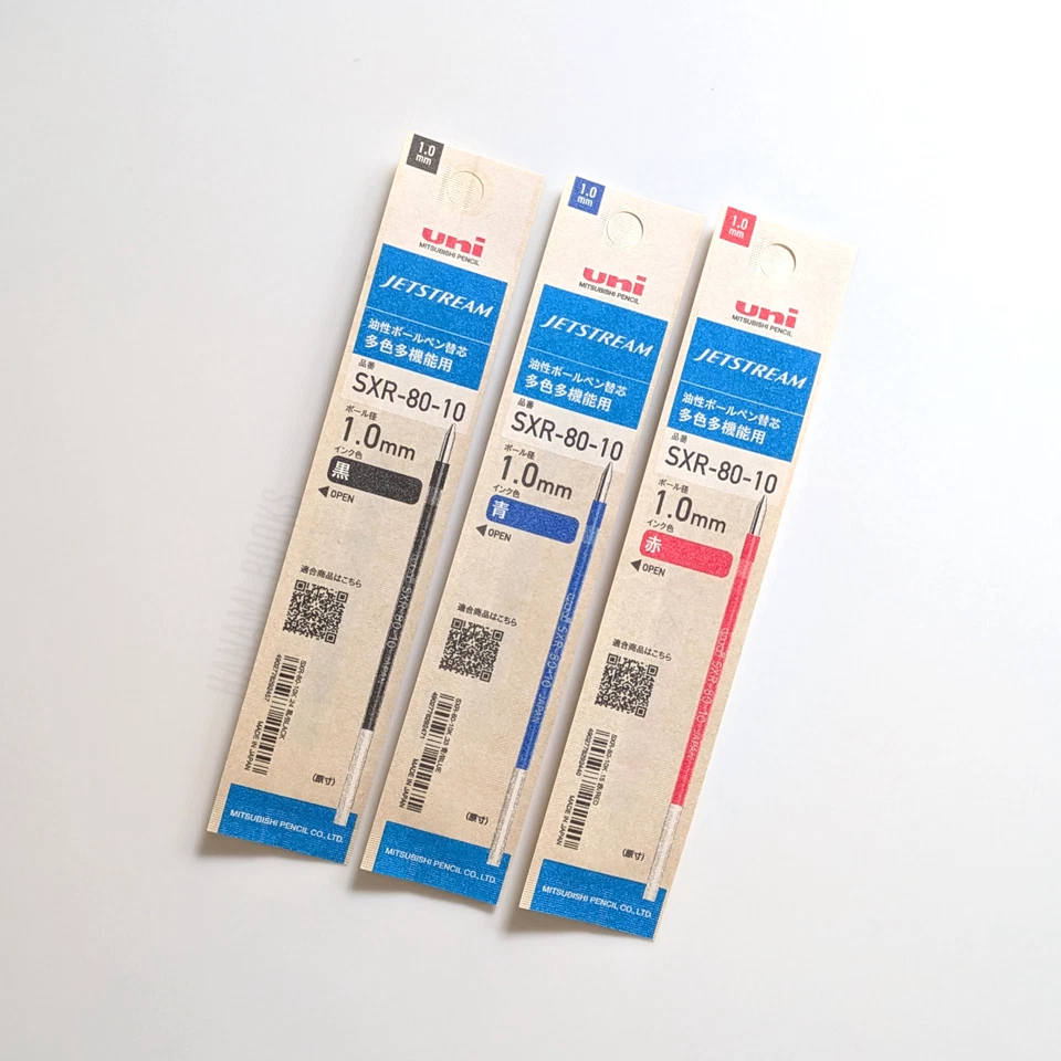 UNI MITSUBISHI JAPAN uni JETSTREAM — 1.0mm Refill in 3 Colours — SXR-80-10 in BLACK, BLUE & RED