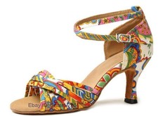 Women's Fashion Latin Dance Ballroom Middle Heel Salsa Square Cross Straps Shoes