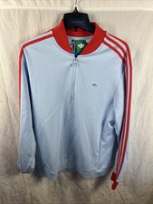 Adidas Golf Originals 3 Stripes 1/4 Zip Sweater Trefoil Clear Sky/Red Men Medium