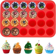 24 Cups Silicone Muffin Pan Mini Cupcake Pan Nonstick Silicone Molds Great for M