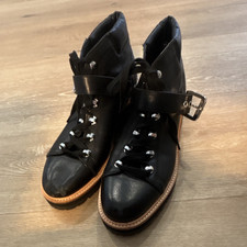 Marc Fisher LTD Black Leather Combat Ankle Boots Buckle Comfort Women  s 9.5