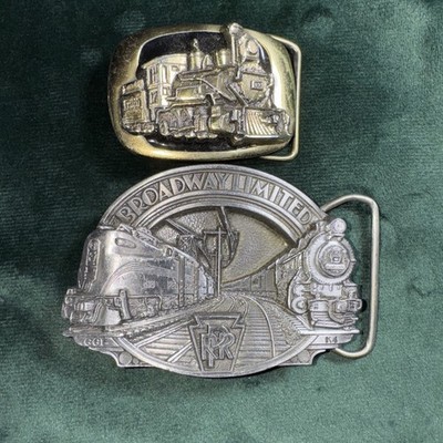 B 76 Lot Of 2 Vintage TRAIN BELT BUCKLES Frisco Broadway Limited Unused