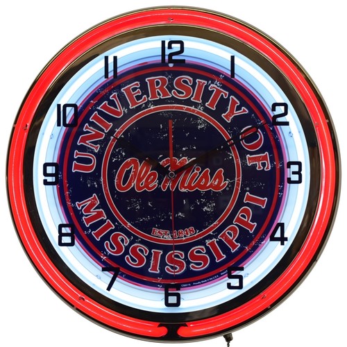 19" University of Mississippi Ole Miss Rebels Est. 1848 Double Neon Clock (Red) - Picture 2 of 7