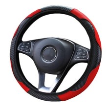 Car Steering Wheel Cover Red Black Leather Anti-slip For 15"/38cm Carbon Fiber