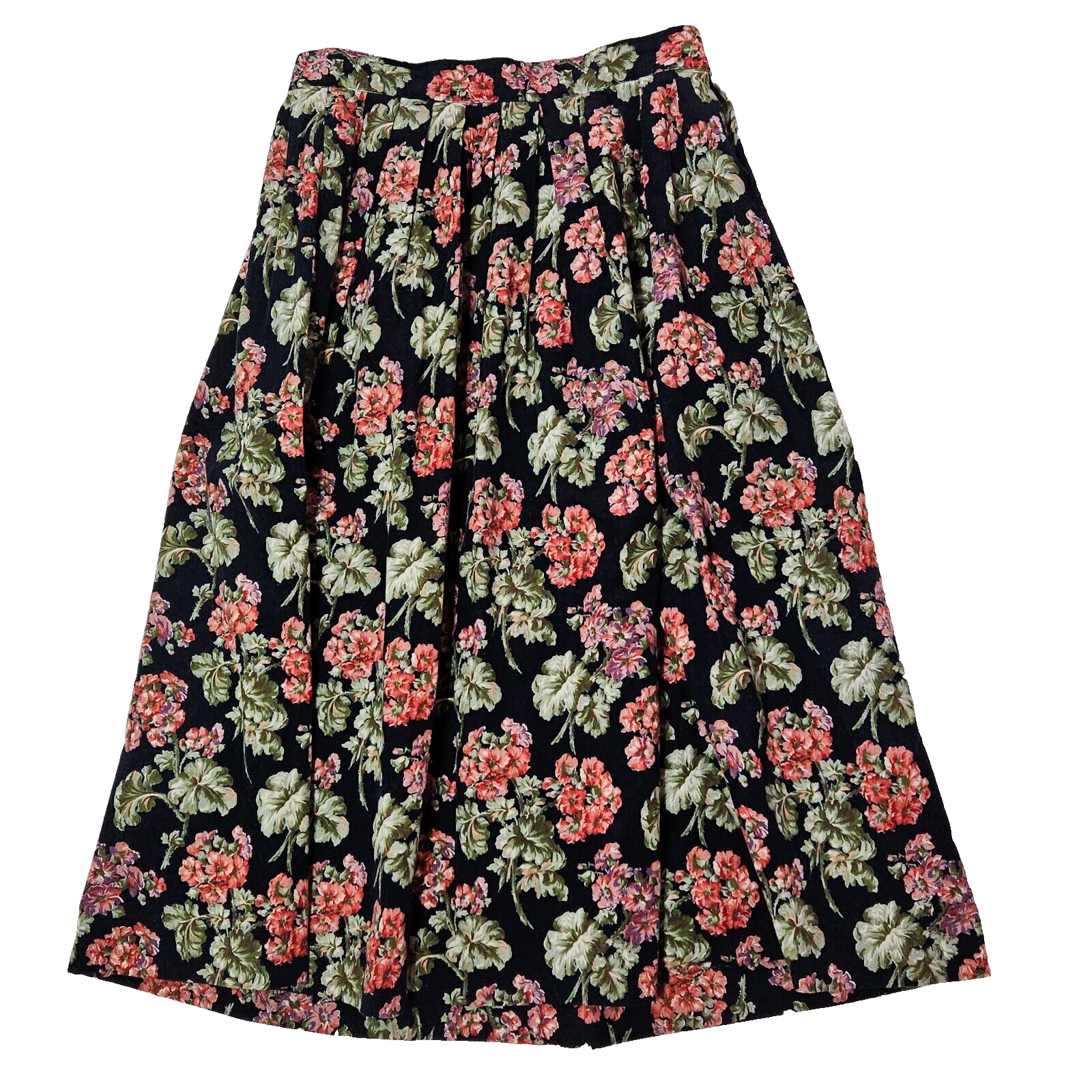 Hermam Geist knee-length pleated corduroy skirt size 10 floral print 100% cotton