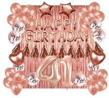 Designer Rose Gold 41st Happy Birthday Balloon Banner Party Decoration Supplies