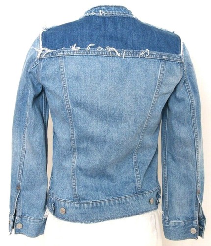 Madewell Frayed Distressed Blue Button Pockets Denim Jean Jacket Youth Girl's M - Picture 3 of 8
