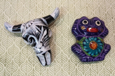 TONALA Mexico 3 Dimensional Magnets - Skull & Lion Statue #S22  - Set of 2