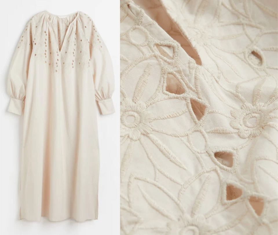 H&M Maxikleid Kleid Stickerei Broderie Anglaise Embroidered long Dress 2XL 50 52 - Bild 2 von 4