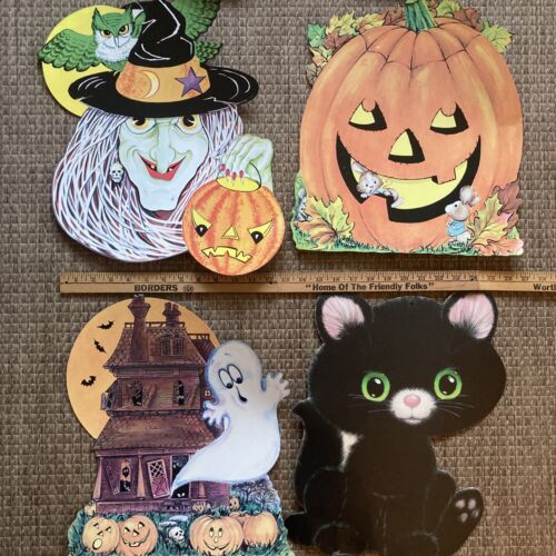 Lot 6 Vintage Halloween DieCut Out Decorations Witch Scarecrow Pumpkin Black Cat - Picture 10 of 12