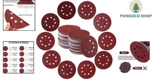 Durable Aluminum Oxide Sanding Discs - 5 Inch Hook and Loop Assortment 200PCS - Picture 2 of 10
