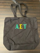 Alpha Sigma Tau Mini Black Canvas Tote bag with 2" Sewn Letters NEW