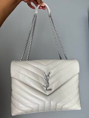 YSL Saint Laurent Medium Loulou Leather Shoulder Bag Cream