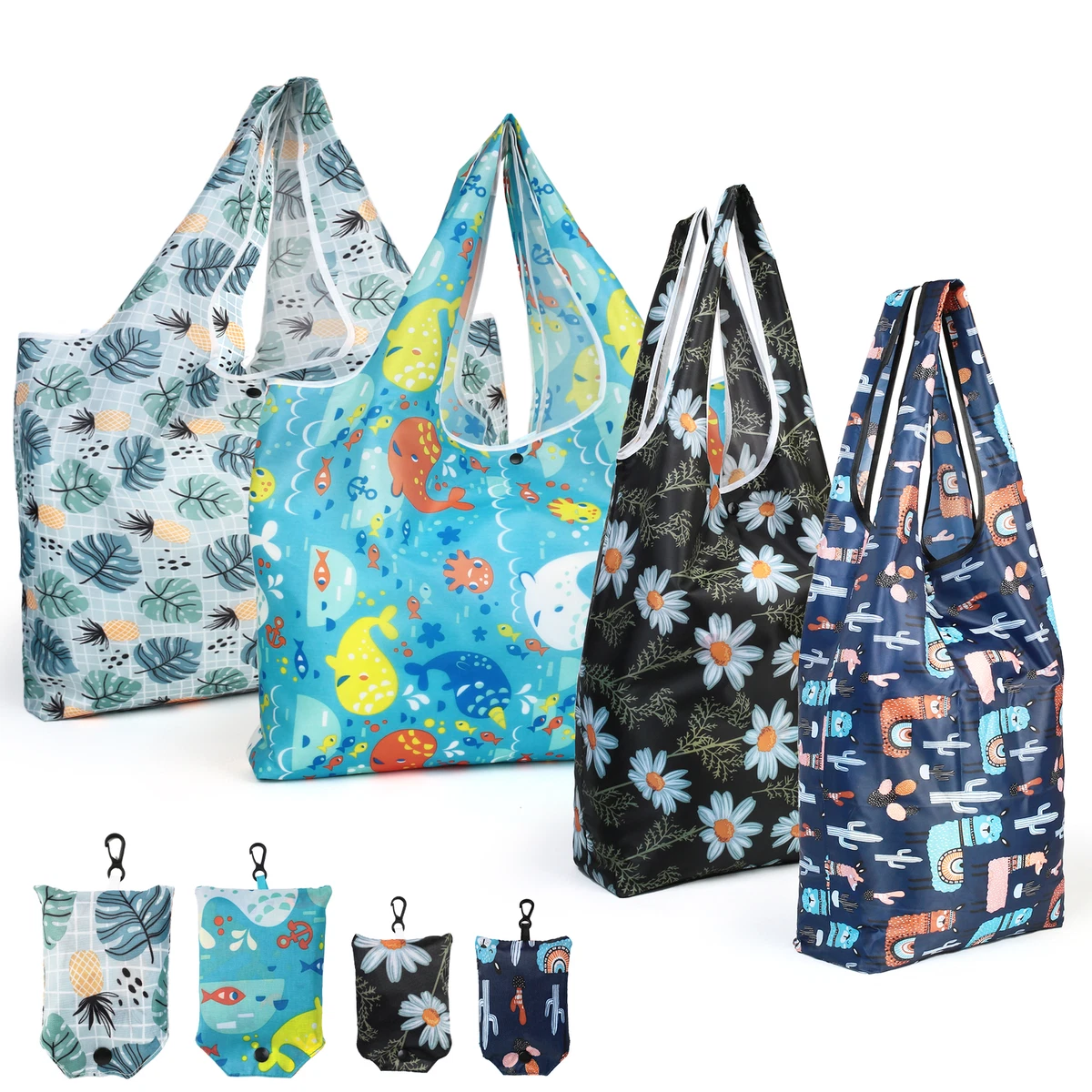 4 Pack Reusable Grocery Bags Foldable Machine Washable Shopping Bags Large  Totes