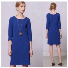 Ganni Louisa Dress Womens Size Small Blue Jacquard Textured Mod Twee Retro Shift