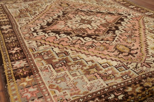 Geometric Pink Wool Heriz Square Rug 5x5 Hand-knotted Traditional Carpet - Picture 6 of 18