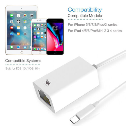 RJ45 Ethernet LAN Câble Réseau Filaire Adaptateur pour iPhone 7 8 X 11 12 13 14 iPad - Photo 7/9