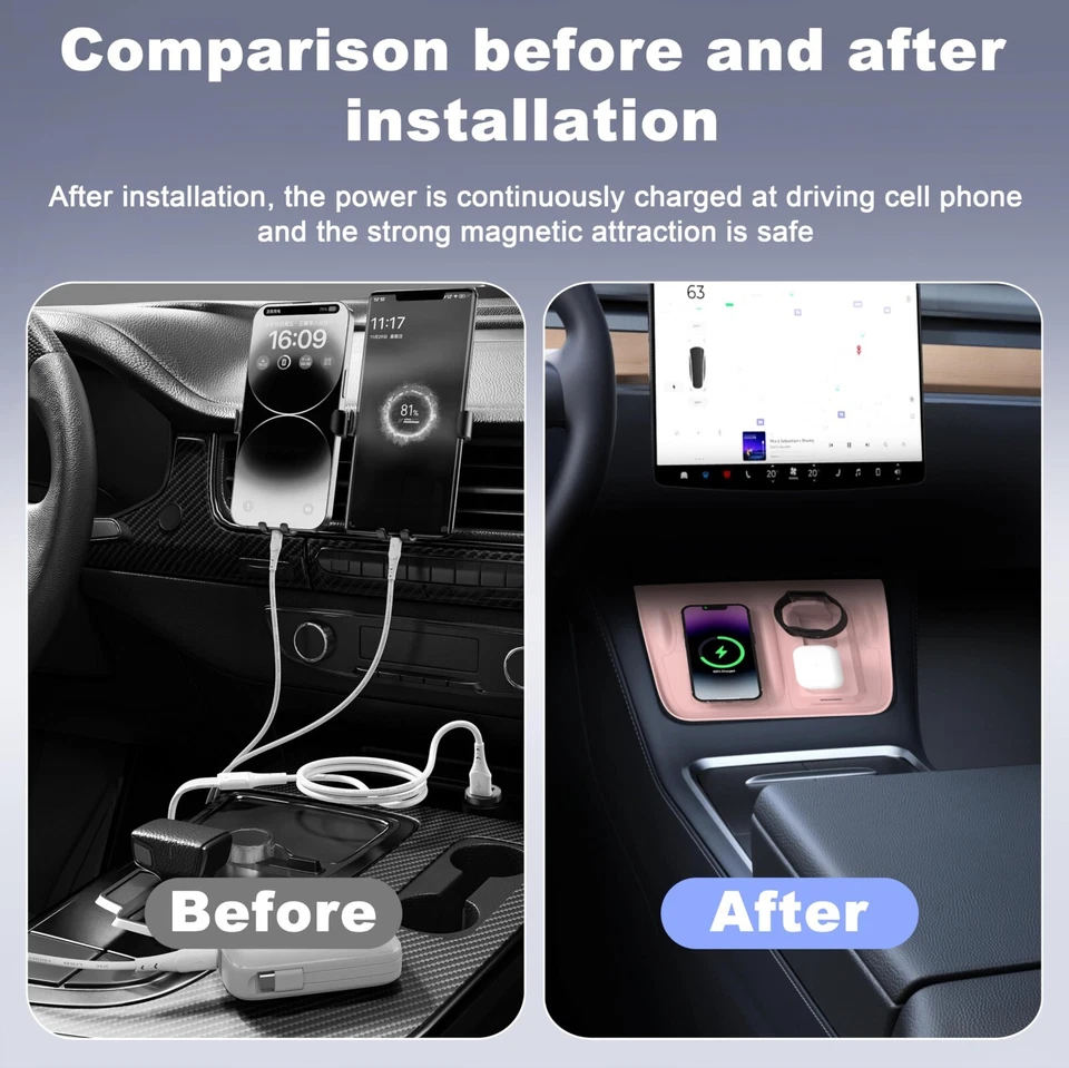 Alfombrilla de silicona de carga inalámbrica Fannasi 3 en 1 para Tesla modelo 3/Y (2021-2023)-rosa Foto 4 de 4