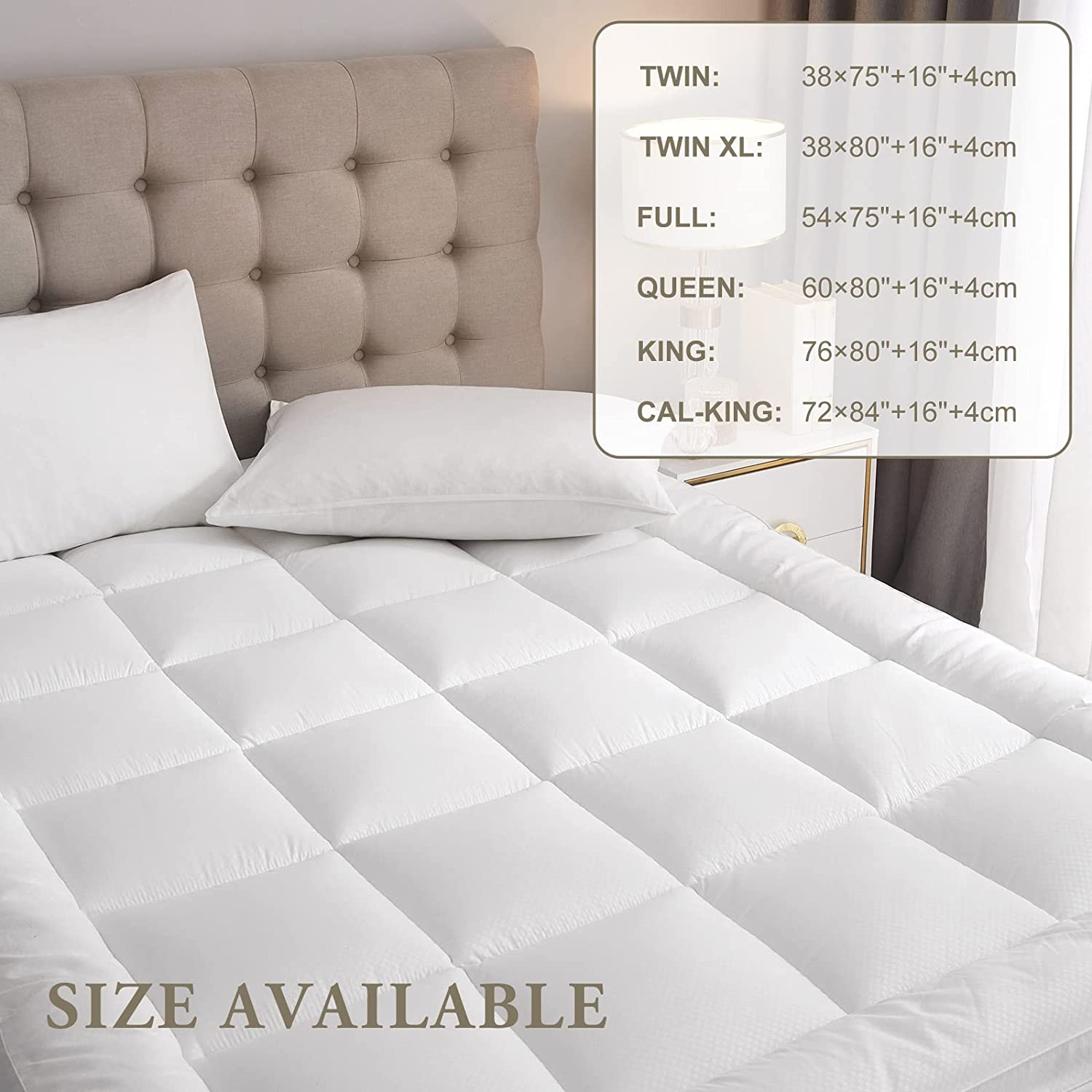 Cooling Mattress Topper Ultra Plush Soft Matress Pad Cover Deep Pockets