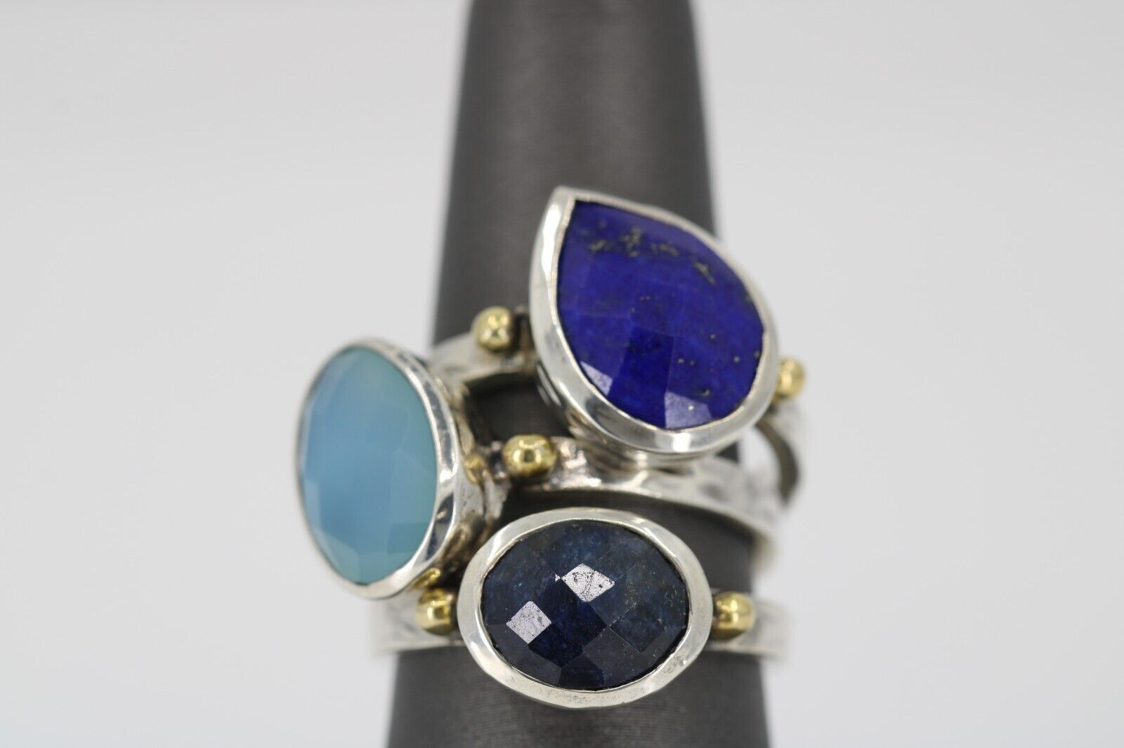 Triple Stack Sterling Silver & 14k Multi Stone Ri… - image 5