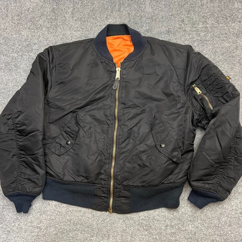 Alpha Industries MA-1 Flight Bomber Jacket Mens Large Black Full Zip Reversible - 第 1/12 張圖片