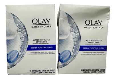 2pk Olay Daily Facials Deeply Purifying Cleansing Wipes Face Makeup remover 66ct