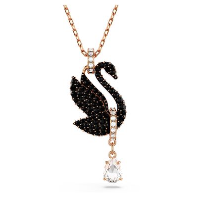 Swarovski Swan Pendant Necklace Swan, Black, Rose Gold-Tone Plated 5678045