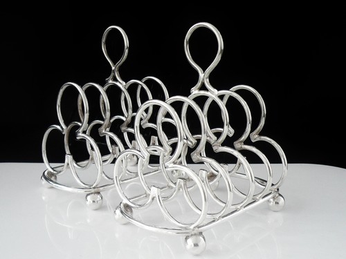 Pair Heavy Sterling Silver Toast Racks, Goldsmiths & Silversmiths Co Ltd 1906 - Picture 9 of 12