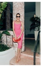 Reformation Sully Knit Ribbed Midi Dress sz: M Snapdragon Pink Open Back