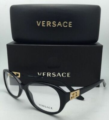 New VERSACE Rx-able Eyeglasses VE 3179-B GB1 54-16 Black Frame w/ Gold w/ Clear