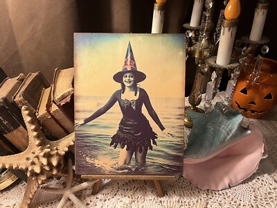 Beach Witch, Whimsy Halloween, Kitschy, Handcrafted Plaque / Sign #5