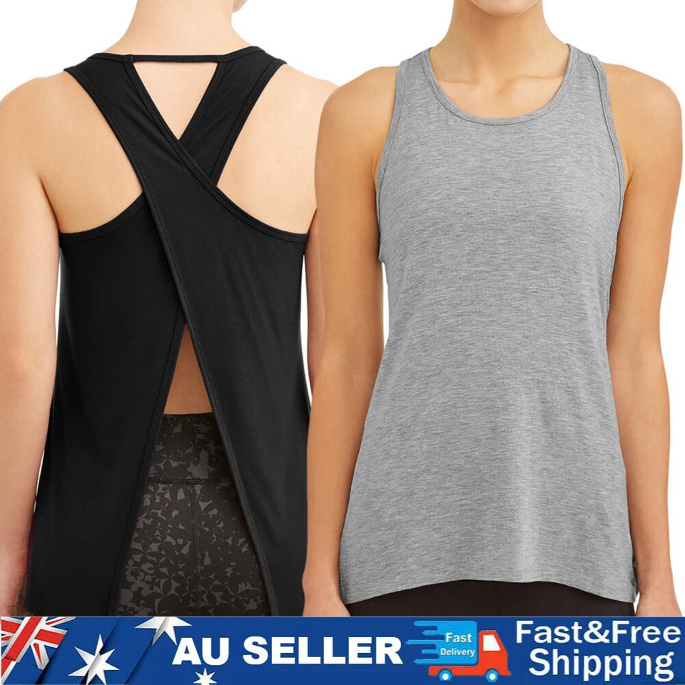 Women's Yoga Tops Loose Backless Workout Athletic Dance Top Open Back Gym Shirts