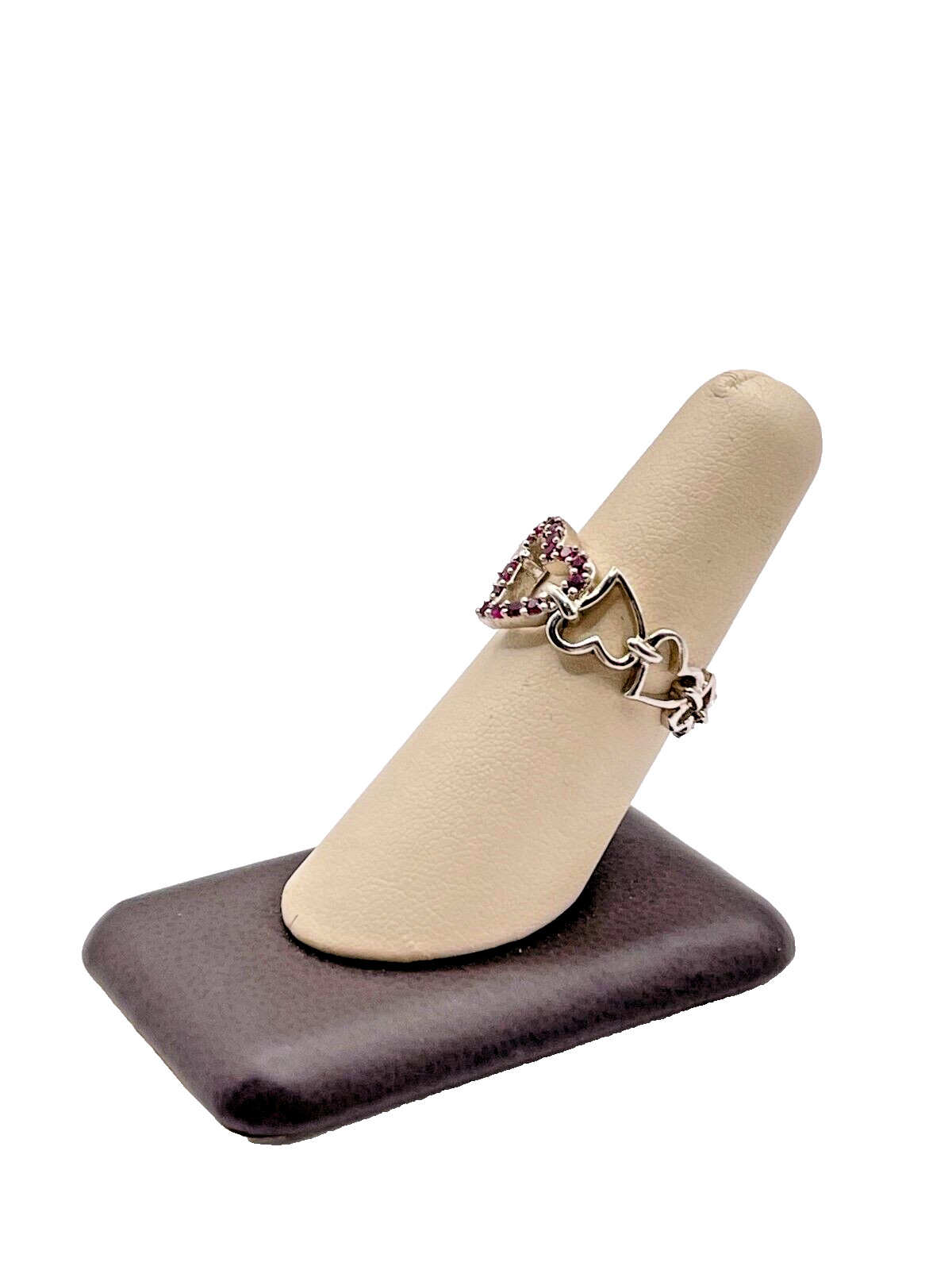 925 Sterling Silver Red Ruby Heart Ring Size 8.5 - image 4