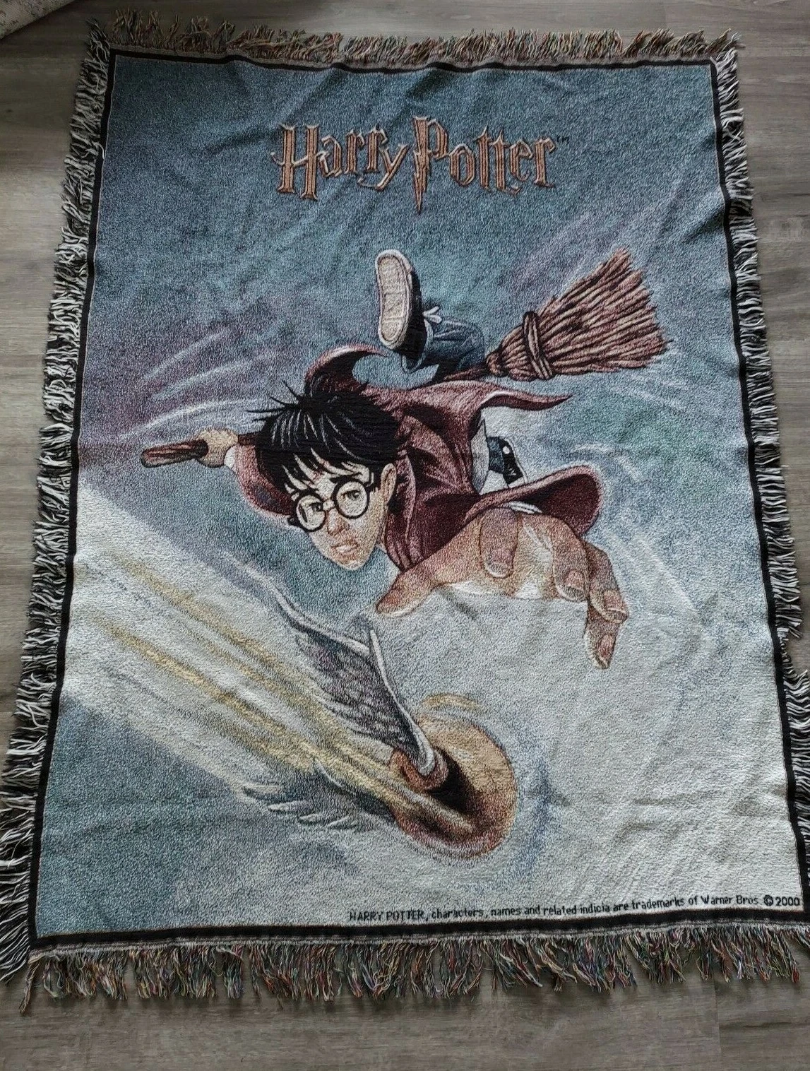 2000 Harry Potter Quidditch Game Woven Tapestry Throw Blanket Vintage