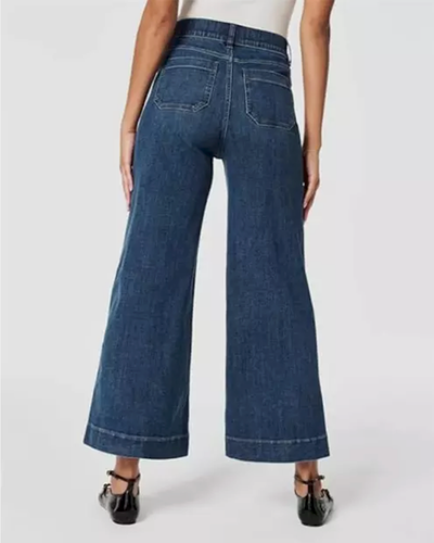 Wide Leg Jeans Cropped, High Waisted for Women with Patch Pocket - PETITE LARGE - Picture 2 of 5