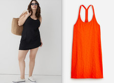 NWT J.Crew $59.50 Women's Relaxed tank dress in slub cotton, Black/S, Orange/XS