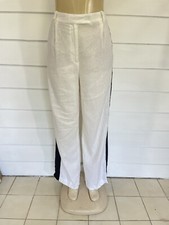 NEW ZARA WOMAN WHITE LINEN BLEND TROUSERS PANTS STRIPES WAIST 26" SIZE S Y649