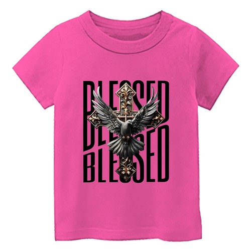 Kid Jesus Cross Blessed Relegious Short Sleeve T-Shirt USA Animal Lover Gift Tee - Picture 10 of 14