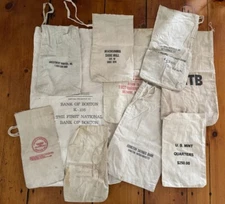 Lot of 10 Vintage Bank/Numismatic Canvas Bags - Empty - Mixed Designs - Used