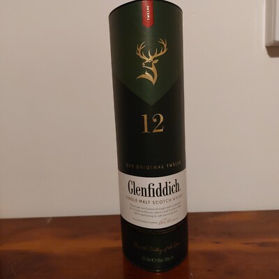 Glenfiddich Single Malt Whisky Leerflasche & Box. ''Unsere ursprünglichen Zwölf''.