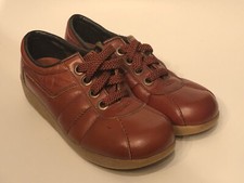 Charm Step Sz 5.5 Orange Brown Faux Leather Crepe Soles Lace Up Wedge Shoes 70 s
