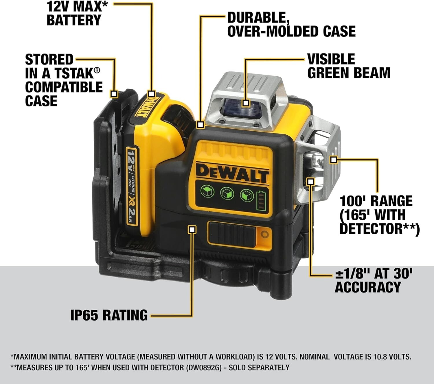 DEWALT DW089LG 12V Green 360° Laser Level w/ 2.0Ah Battery, Charger