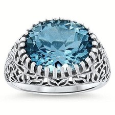 DECO ANTIQUE STYLE GENUINE 4.5 CT SKY BLUE TOPAZ 925 STERLING SILVER RING  288Z