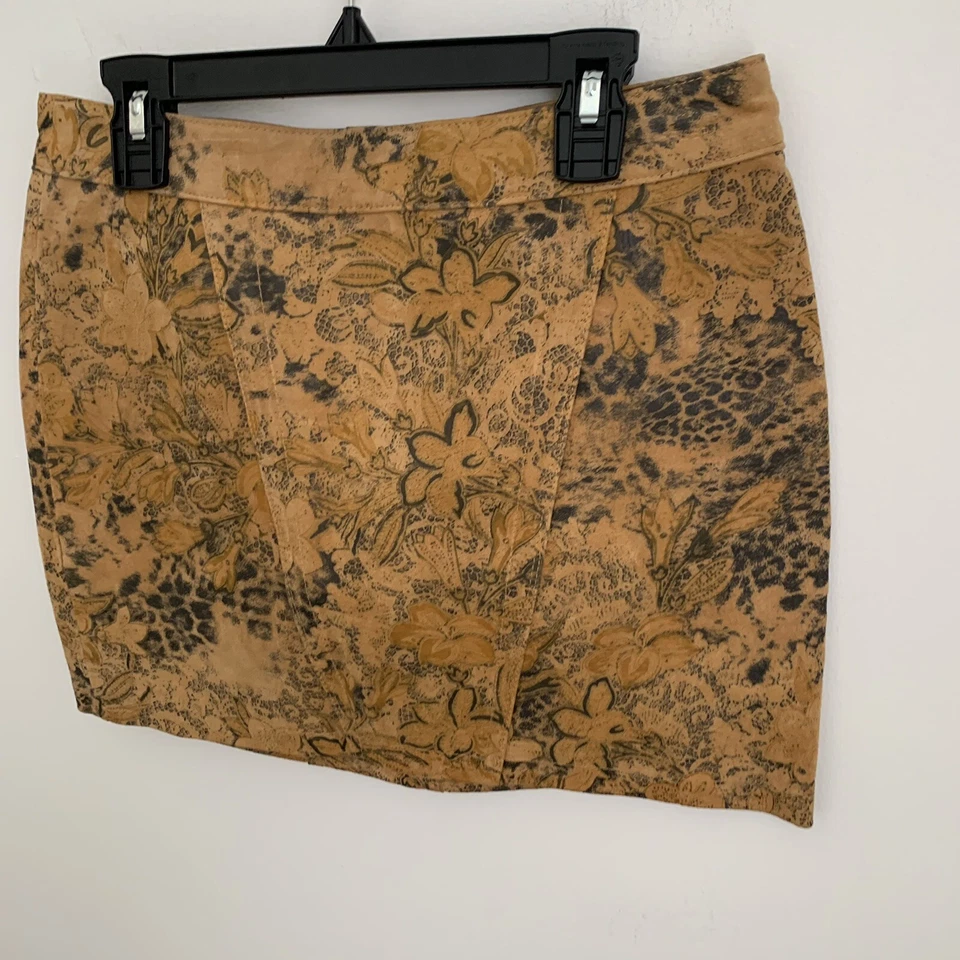 Minifalda EXPRESS Cuero Beige Terracota Floral Estampado Animal Caderas Talla 0 Y2K Foto 4 de 4