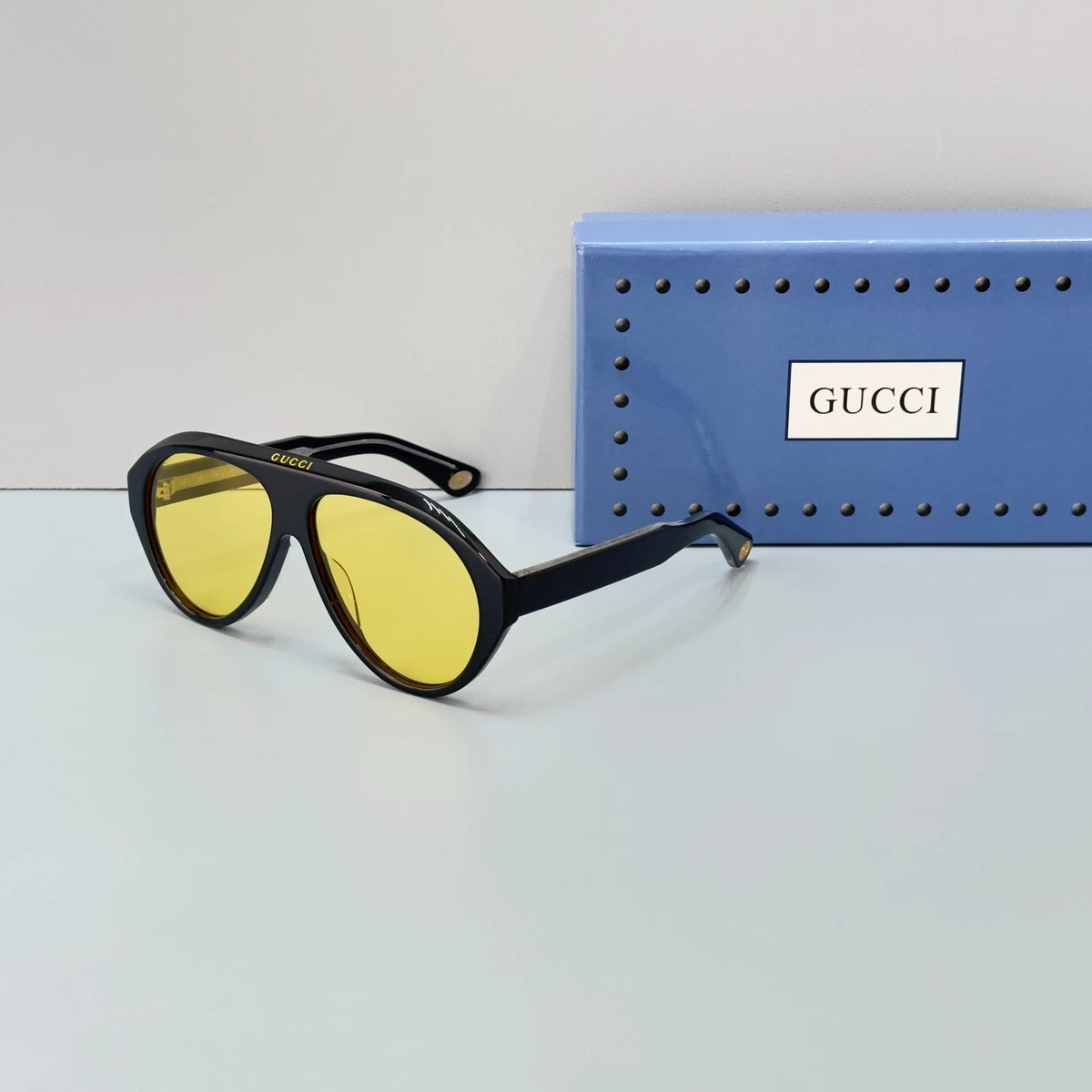 Vintage Gucci GG 1288/S Aviator Sunglasses Yellow Lens Made in Italy Y2K GUCCI Vintage Sunglasses Aviator Frame Gray White Red GG1628  main image 4