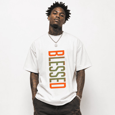 Blessed Shirt Vertical Text Graphic Tee Men Streetwear Casual T-Shirt