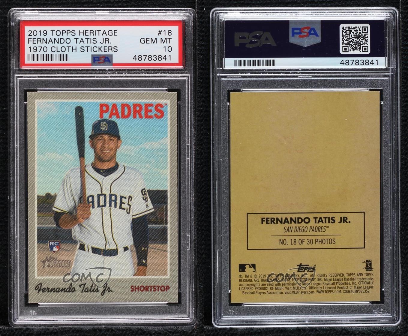 2019 Topps Heritage 1970 Cloth Stickers Fernando Tatis Jr #18 PSA 10 Rookie RC view 3